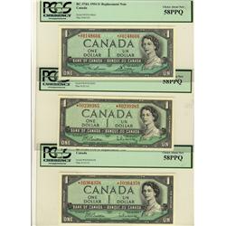 1954 $1 BC-37bA(2) & BC-37dA PCGS AU58PPQ.  Lot of 3 replacement issues *H/Y, X/F & S/O.