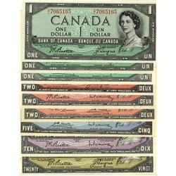 1954 $1 to $20 notes.  Lot includes BC-37a, BC-37b, BC-37c, BC-38a, BC-38b, BC-38c, BC-39c, BC-40b &