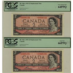 1954 $2 BC-38cA #*AG PCGS CH UNC64 & GEM UNC66.  Lot of 2 notes.
