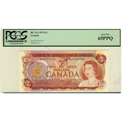 SOLID 1974 $2 BC-47a #UJ7777777 PCGS Gem UNC65PPQ.