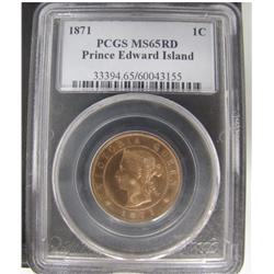 PEI 1871 1¢ PCGS MS65RD 95%RED, A LOVELY EXAMPLE.