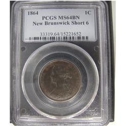 N.B. 1864 1¢ Short 6 PCGS MS64BN.