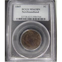 Nfld 1865 1¢ PCGS MS63BN.