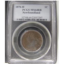 Nfld 1876H 1¢ PCGS MS64RB. Nice with some red lustre.