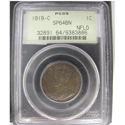 Nfld 1919c 1¢ PCGS SP64BN.  Nice lustrous example. Rarely seen.
