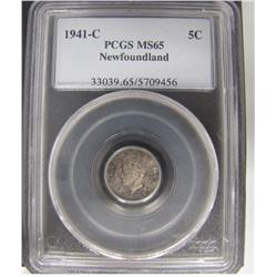 Nfld 1941c 5¢ PCGS MS65.  Gem toning.