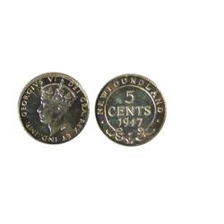 Nfld 1947c 5¢ PCGS MS65. Lustrous with light rim tones.