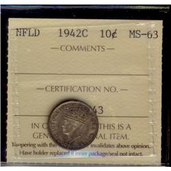 Nfld 1942c 10¢ ICCS MS63.  Autumn shades.