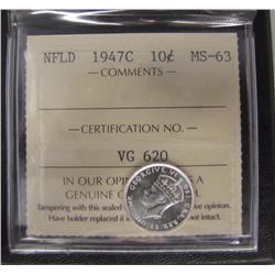 Nfld 1947c 10¢ ICCS MS63.  Brilliant white example.