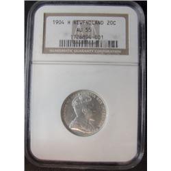 Nfld 1904H 20¢ NGC AU55.