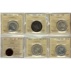 Nfld 1900, 1904H F15, 1904H, 1917c VF30 & 1917c EF40 50¢.  Also includes N.S. 1864 1/2¢ ICCS MS60BN.