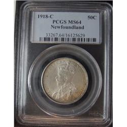 Nfld 1918c 50¢ PCGS MS64. Lightly toned.