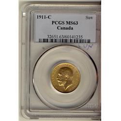 Gold Sovereign 1911c PCGS MS63.