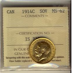 Gold Sovereign 1914c ICCS MS62.
