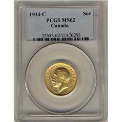 Gold Sovereign 1914c PCGS MS62.