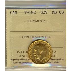 Gold Sovereign 1918c ICCS MS63. A nice and lustrous example.