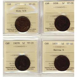 1858 1¢ ICCS VF30,  1859  Wide9/8  ICCS VF20 1859 N9 ICCS EF40 and 1907H ICCS VF20