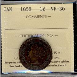 1858 1¢ ICCS VF30.