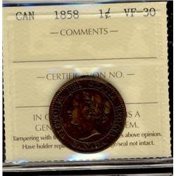 1858 1¢ ICCS VF30.