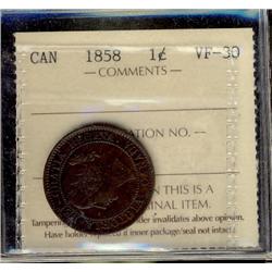 1858 1¢ ICCS VF30.