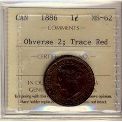 1886 1¢ Obv 2 ICCS MS62.  Trace Red.