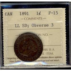 1891 1¢ LL SD Obv 3 ICCS F15.