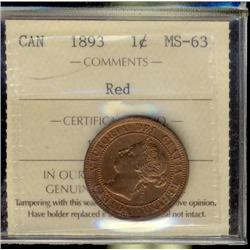 1893 1¢ ICCS MS63RD. Nice example with lustre.  Looks better.