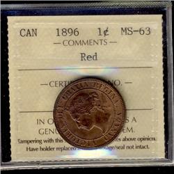1896 1¢ ICCS MS63RD. 70% red with lustre.