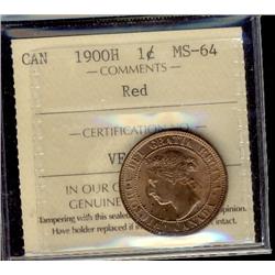 1900H 1¢ ICCS MS64RD. 95% red with lustre.
