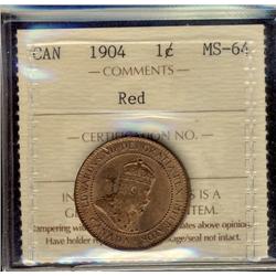 1904 1¢ ICCS MS64RD. 95% red and lustrous.