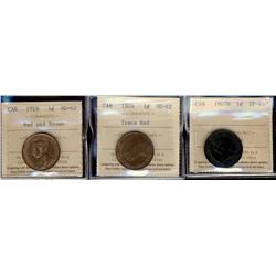 1907H EF45, 1909 Trace red & 1918 RB.  Lot of 3 ICCS graded coins. 1909 & 1918 MS62 respectively