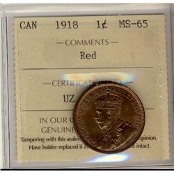 1918 1¢ ICCS MS65RD.  70% red with nice lustre.