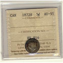 1872H 5¢ ICCS AU55.  Nice rainbow tone.