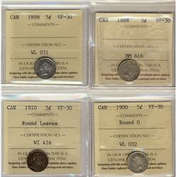 1888 5¢  1898 5¢ 1900 Round O 1910 RL All ICCS VF30