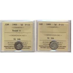 1889 & 1900 RD 0 5¢ ICCS F15.  Lot of 2 coins.