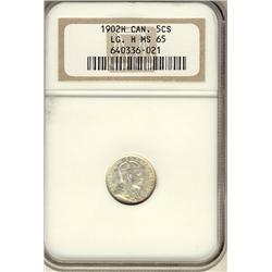 1902H 5¢ Lg H NGC MS65.  White and lustrous example.