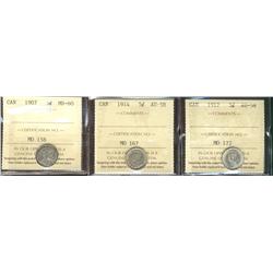 1907 5¢ MS60, 1914 & 1917 AU58.  Lot of 3 ICCS graded coins.