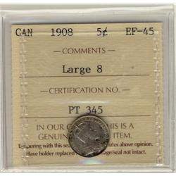 1908 5¢ Large 8 ICCS EF40.  Popular variety.