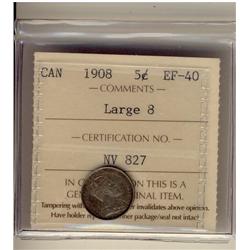 1908 5¢ Large 8 ICCS EF40.  Popular variety.