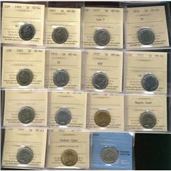 1925 5¢ F12, 1942 Tombac, 1947, 1947 ML MS63, 1943, 1944, 1949, 1952, 1953 NSF, 1953 SF, 1965, 1966,