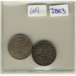 1925 & 1926 Far 5¢.  Lot of 2 key dat coins. VG.