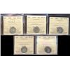 Image 1 : 1898 Obv 6, 1902H EF40, 1901 VF20, 1904 F12 & 1906 VG8 10¢.  Lot of 5 coins all certified ICCS/CCCS.