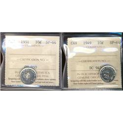 1949 10¢ ICCS SP64, 1951 10¢ ICCS SP64  Lot of 2 coins