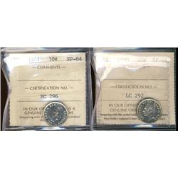 1950 10¢ ICCS SP64 ,1951 10¢ ICCS SP64  Lot of 2 coins