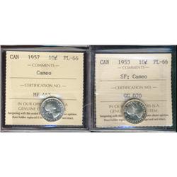 1953 SF, 1957 10¢ ICCS PL66 Cameo,  Lot of 2 coins