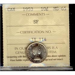 1953 10¢ SF ICCS MS65.  Gem with gold shades.