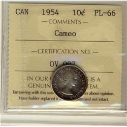 1954 10¢ ICCS PL66 Cameo.  PQ toning.
