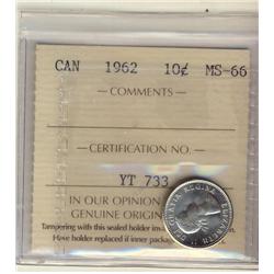 1962 10¢ ICCS MS66.  Blast white example.