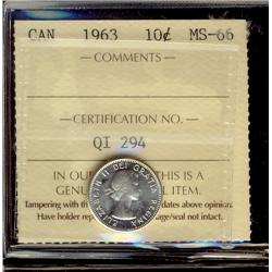 1963 10¢ ICCS MS66.  Superb gem blast white example.