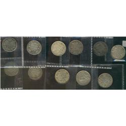 1858, 1888, 1900, 1902H, 1903, 1910, 1913, 1920, 1921, 1928 & 1929 25¢.  Lot of 11 coins Good to VF